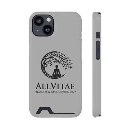 Allvitae Phone Case With Card Holder Lt Gray and Black Logo