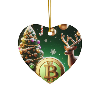 Reindeer, Bitcoin Christmas Ceramic Ornament, 4 Shapes