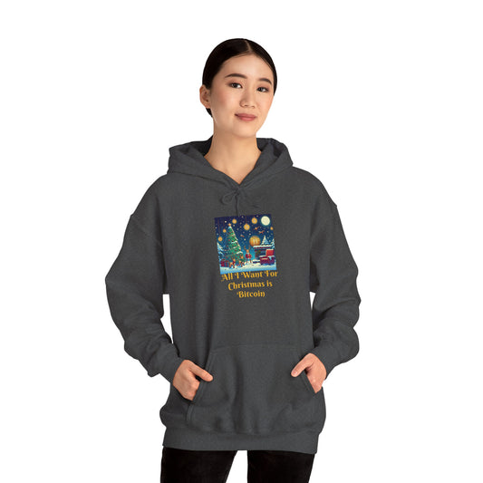 All I Want For Christmas is Bitcoim Reindeer Scene Unisex Heavy Blend™ Hooded Sweatshirt - Miniaday Designs, LLC.