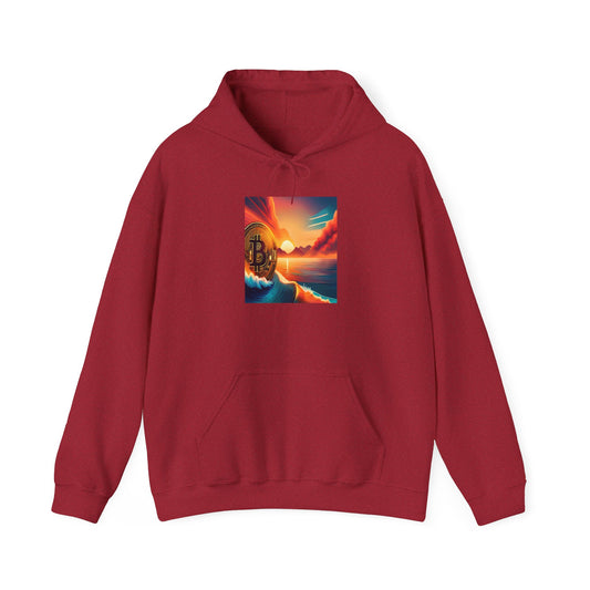 Bitcoin Riding the Wave Unisex Heavy Blend™ Hooded Sweatshirt - Miniaday Designs, LLC.