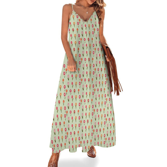 Miniaday Designs Desert Blossom Serenade" Spaghetti Strap Ankle-Length Dress Long Dress Pale Green