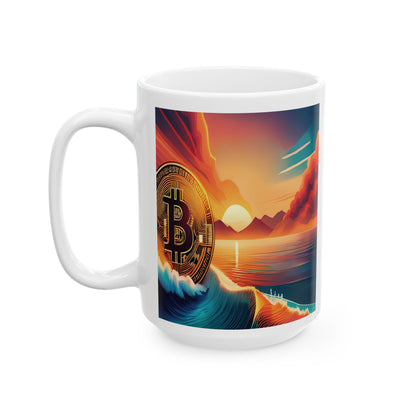 Ride the Wave Bitcoin Ceramic Mug, (11oz, 15oz)