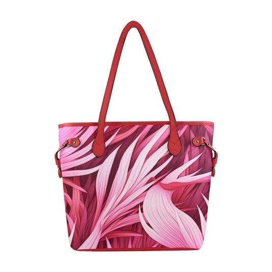 Pink Swirl Hibiscus Handbag Clover Canvas Tote Bag (Model 1661) - Miniaday Designs, LLC.