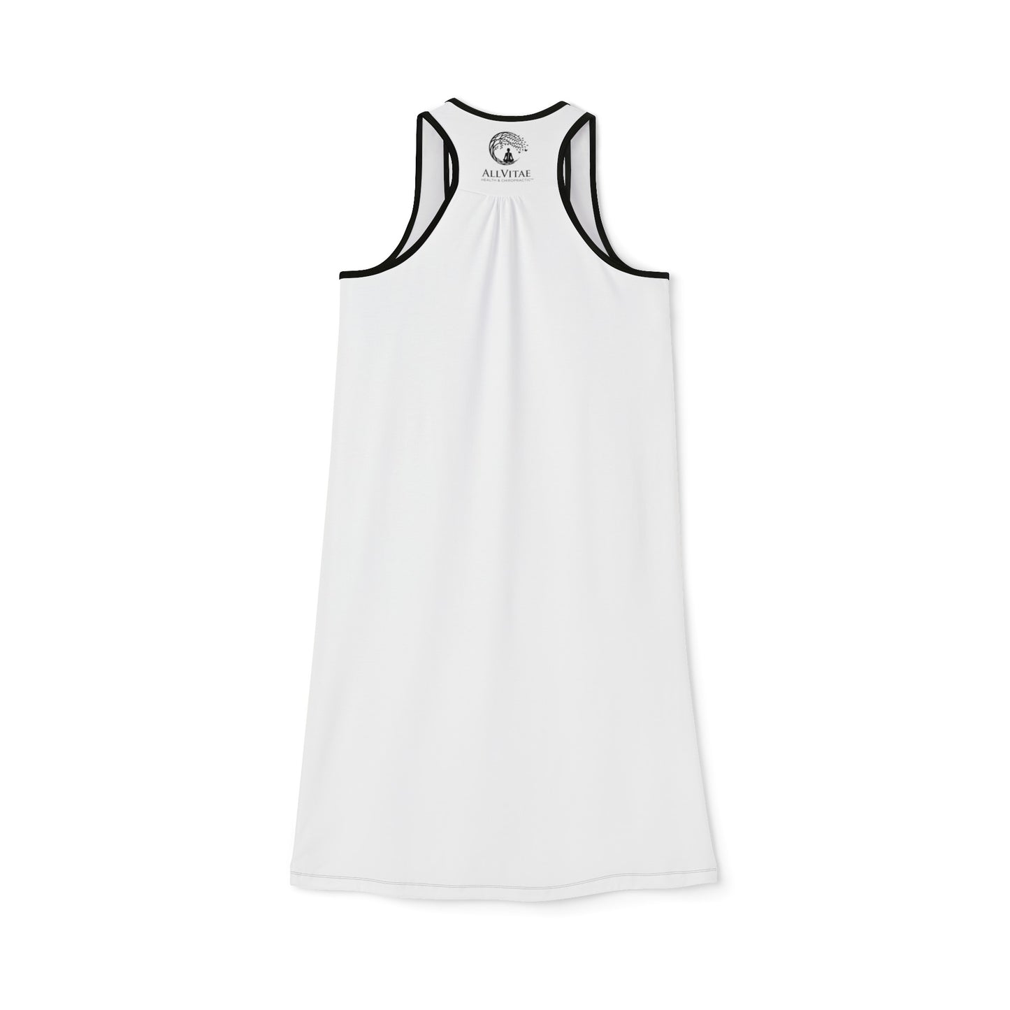 Allvitae White with Black Logo Women's Racerback Dress (AOP)