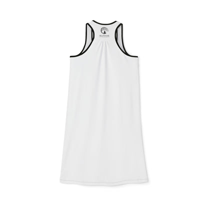 Allvitae White with Black Logo Women's Racerback Dress (AOP)