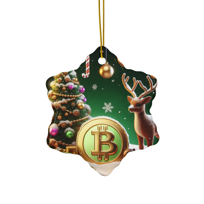 Reindeer, Bitcoin Christmas Ceramic Ornament, 4 Shapes