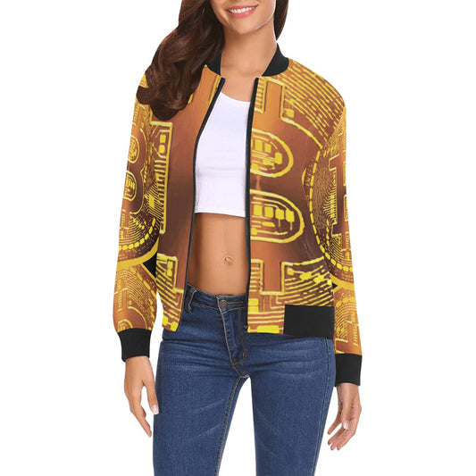 Miniaday Designs Bitcoin Bomber Jacket for Women (Model H19)