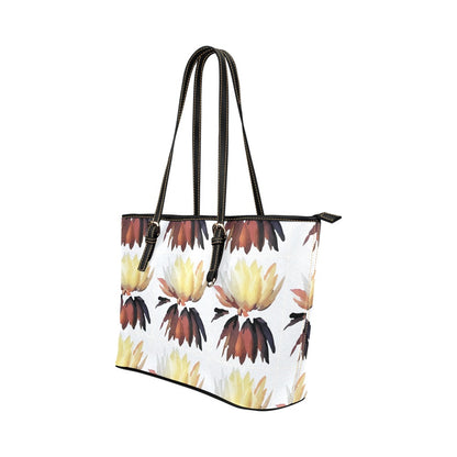 Brown Lotus Blossom Leather Tote Bag/Small (Model 1651)