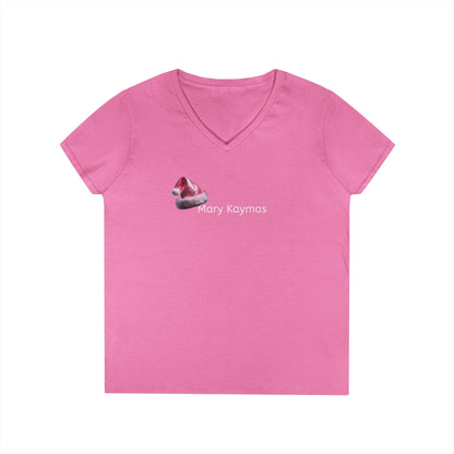 Mary Pink Hat Christmas Ladies' V-Neck T-Shirt Slim Fit