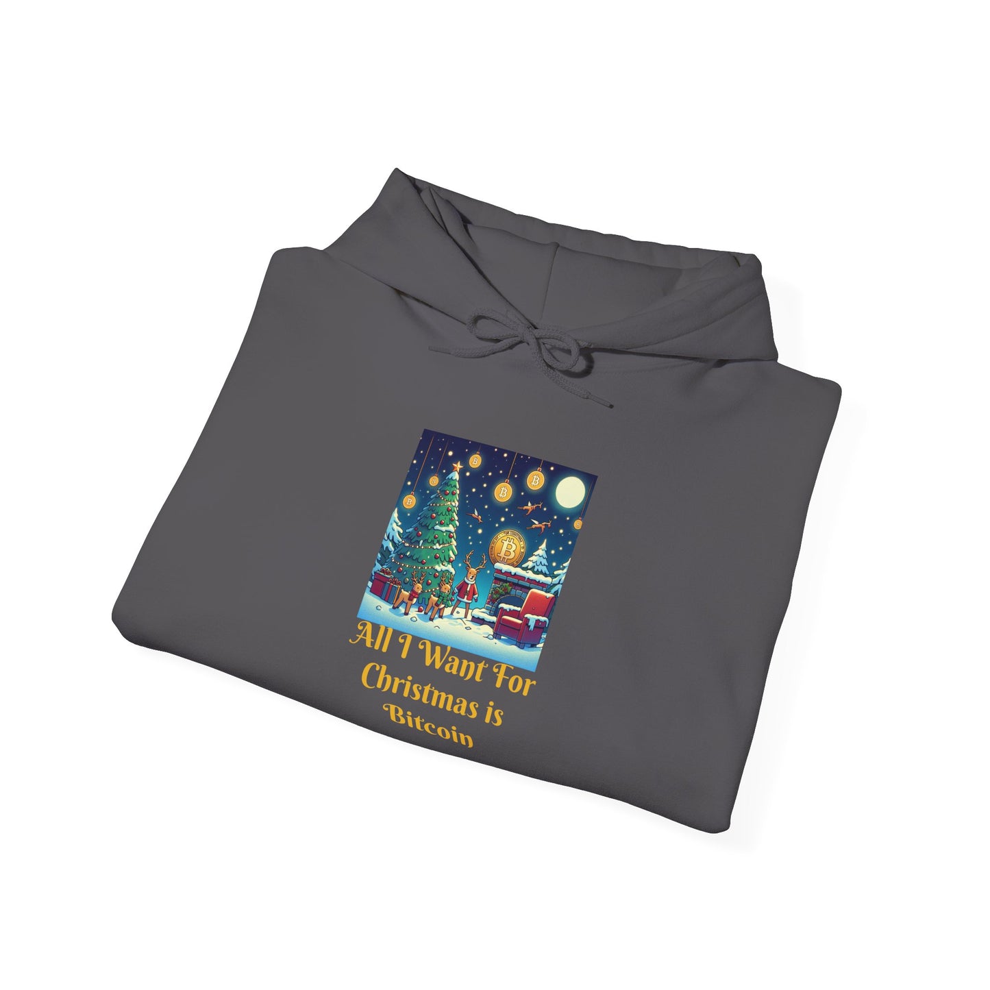 All I Want For Christmas is Bitcoim Reindeer Scene Unisex Heavy Blend™ Hooded Sweatshirt