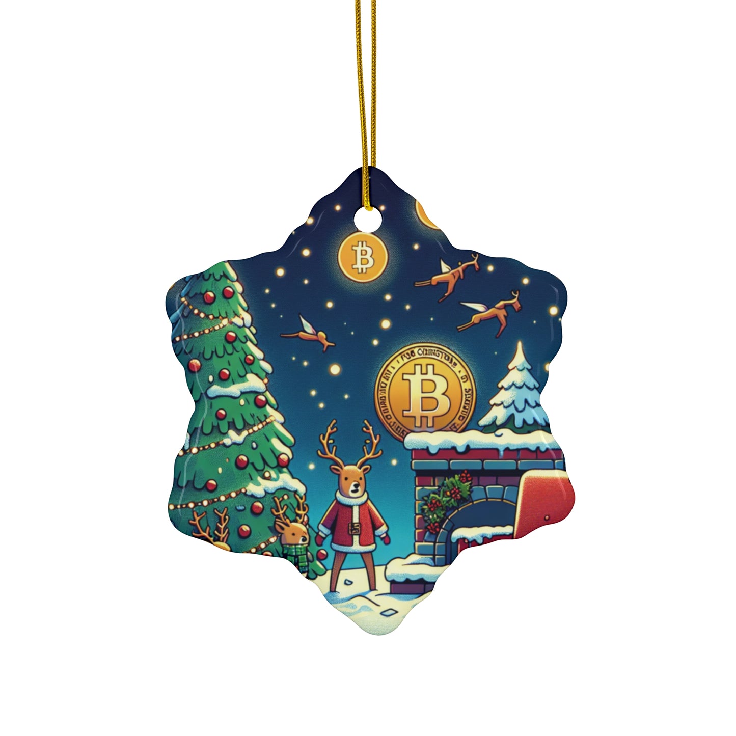 Bitcoin ChristmasCeramic Ornament, 4 Shapes