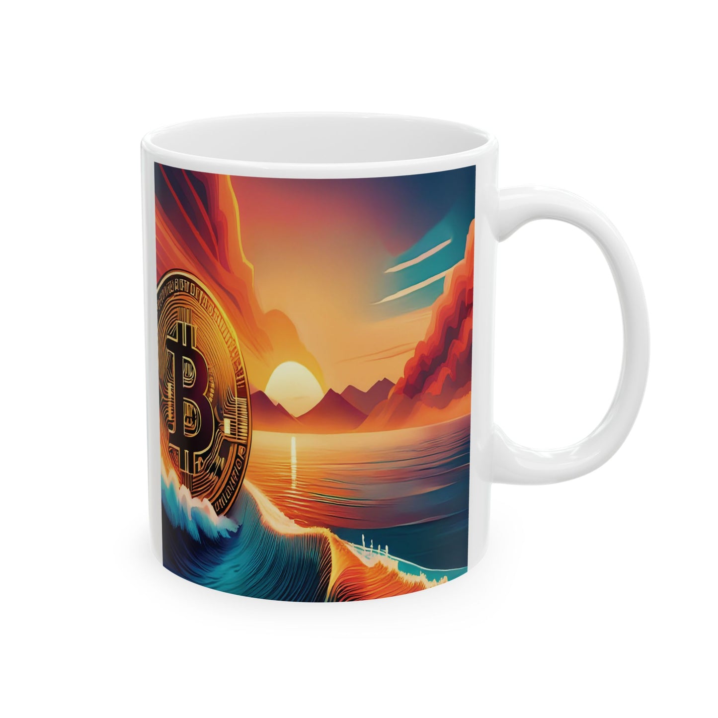 Ride the Wave Bitcoin Ceramic Mug, (11oz, 15oz)