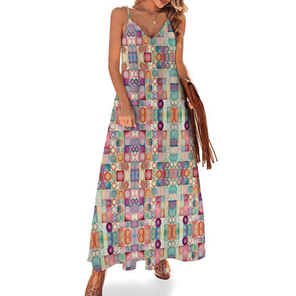 Miniaday Designs Kaleidoscope Mosaic Maxi Design Spaghetti Strap Ankle-Length Dress - Miniaday Designs, LLC.