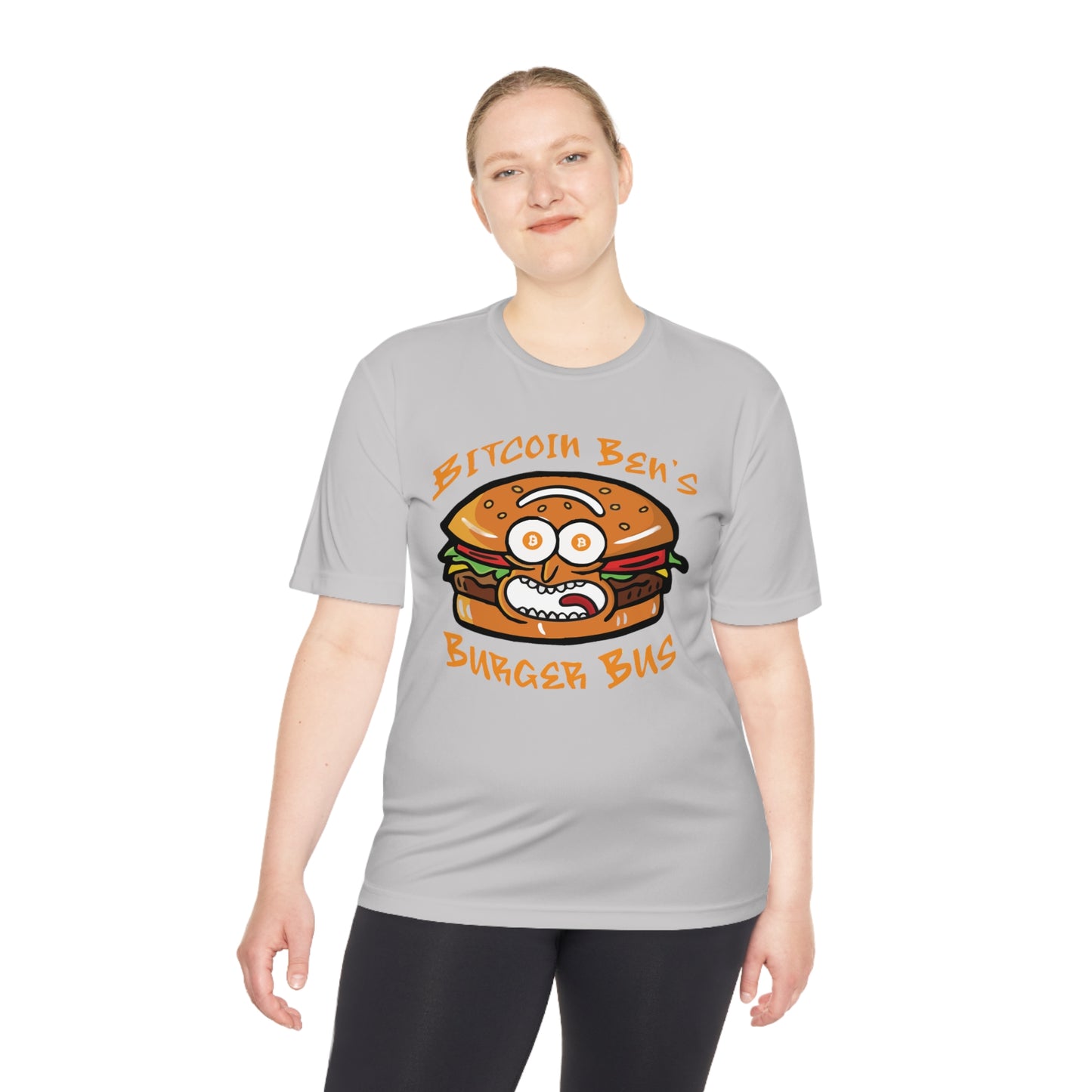 Miniaday Designs Bitcoin Ben Burger Bus Sport Tek Unisex Moisture Wicking Tee