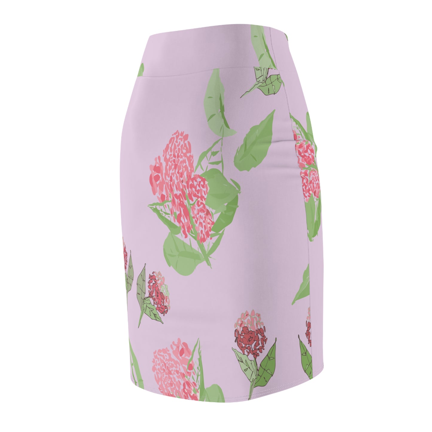 Miniaday Designs Pink Hydrangea Women's Pencil Skirt (AOP)