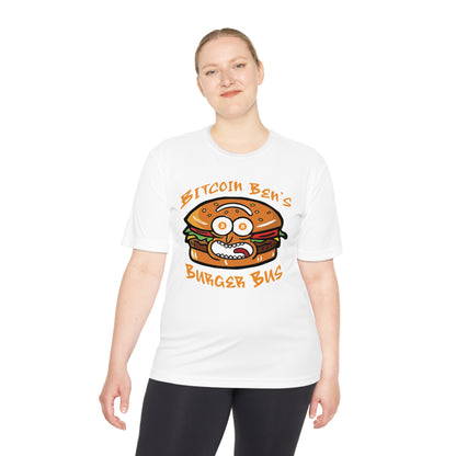 Miniaday Designs Bitcoin Ben Burger Bus Sport Tek Unisex Moisture Wicking Tee