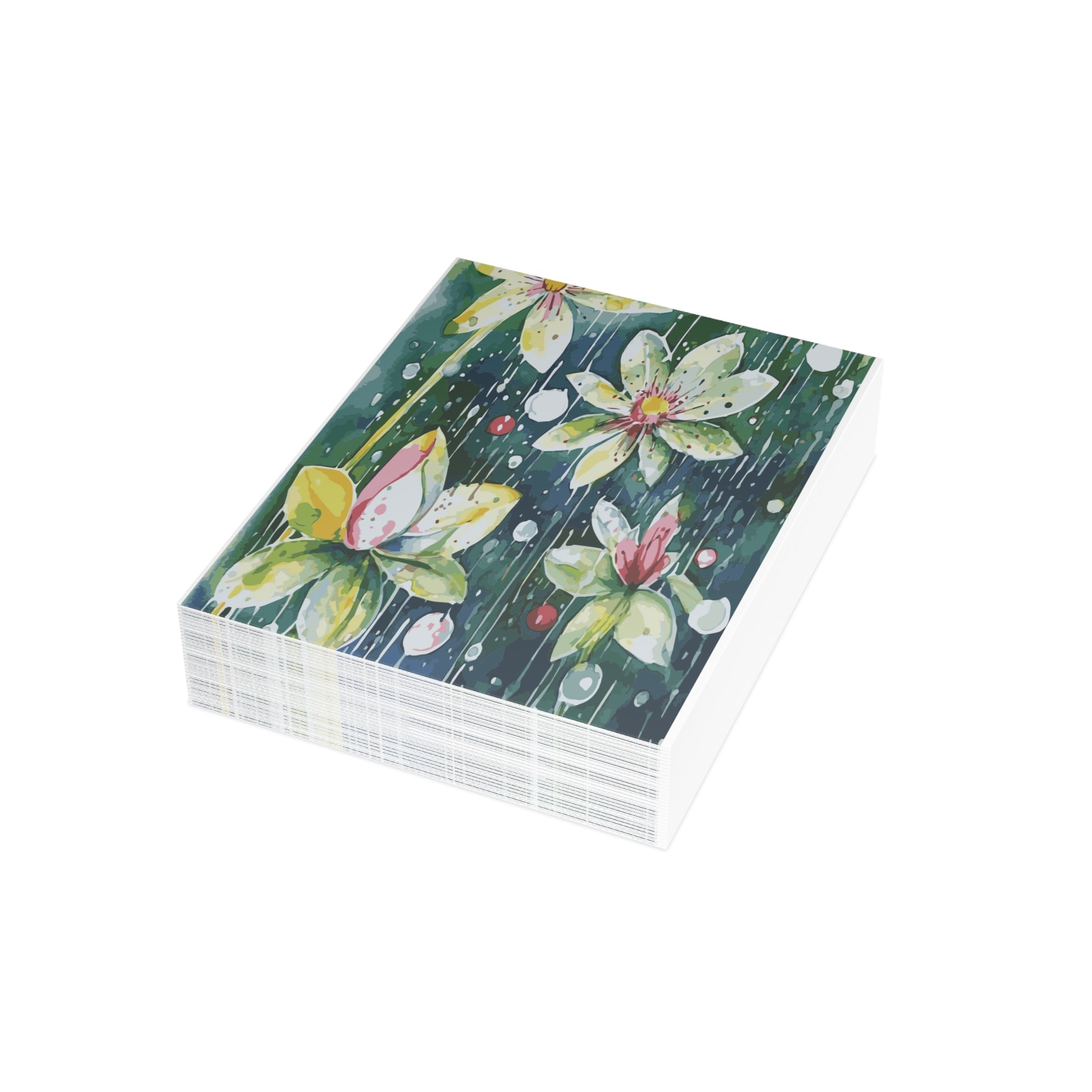 Miniaday Designs, LLC. Greeting Cards (1, 10, 30, and 50pcs) Rain-kissed Lotus Whimsy Collection - Miniaday Designs, LLC.