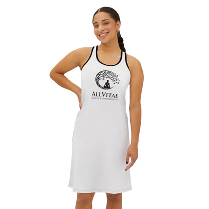 Allvitae White with Black Logo Women's Racerback Dress (AOP)