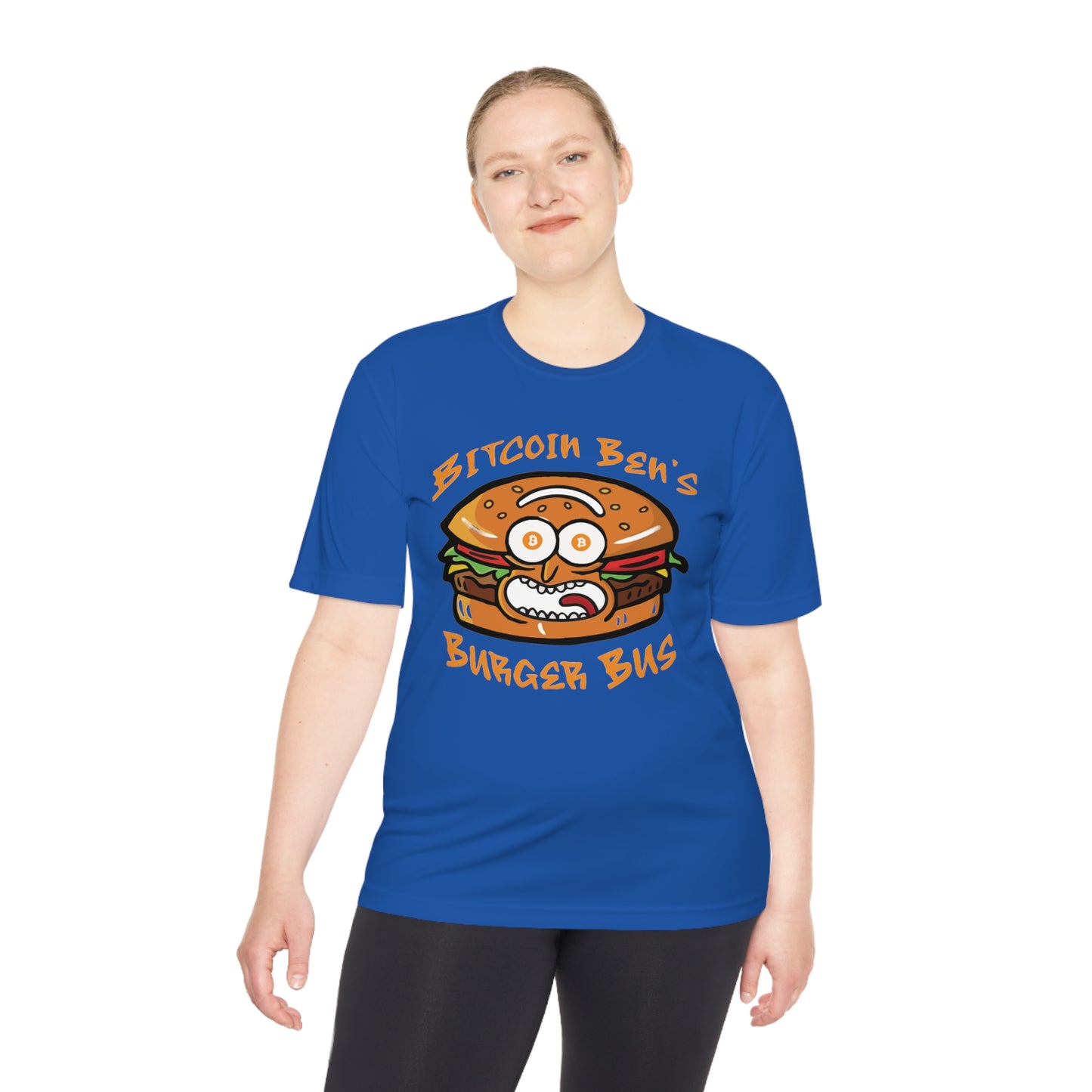 Miniaday Designs Bitcoin Ben Burger Bus Sport Tek Unisex Moisture Wicking Tee