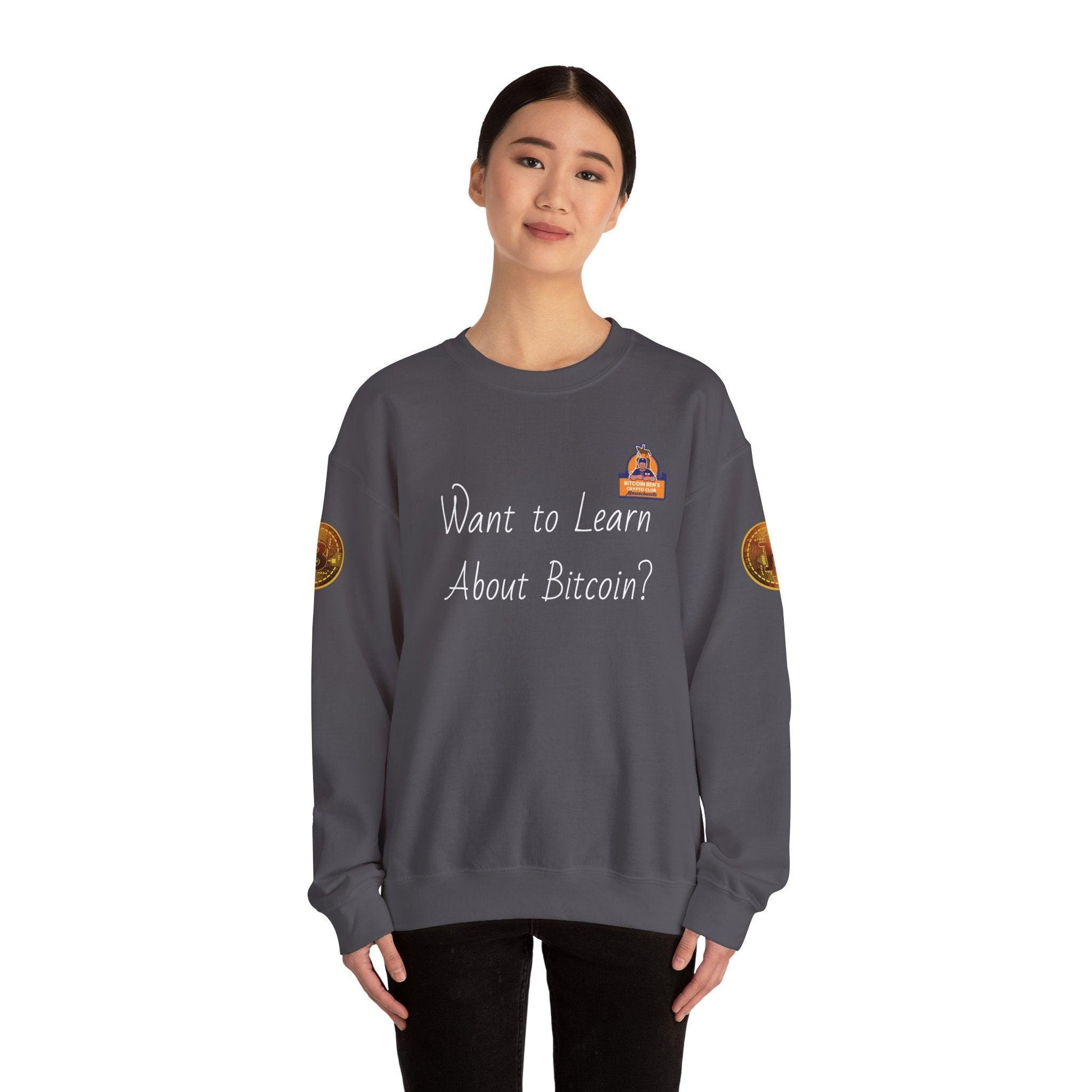 BBCC Massachusets Want to Learn About Bitcoin? Unisex Heavy Blend™ Crewneck Sweatshirt - Miniaday Designs, LLC.