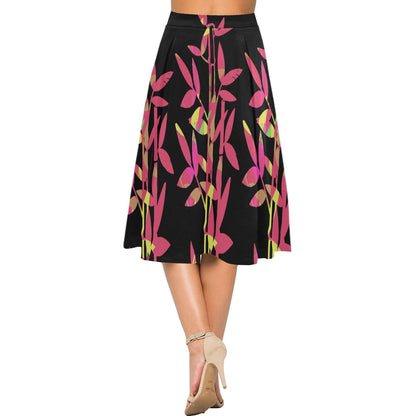 Miniaday Designs Red and Gold Bamboo Crepe Skirt Back Mnemosyne Women's Crepe Skirt (Model D16)