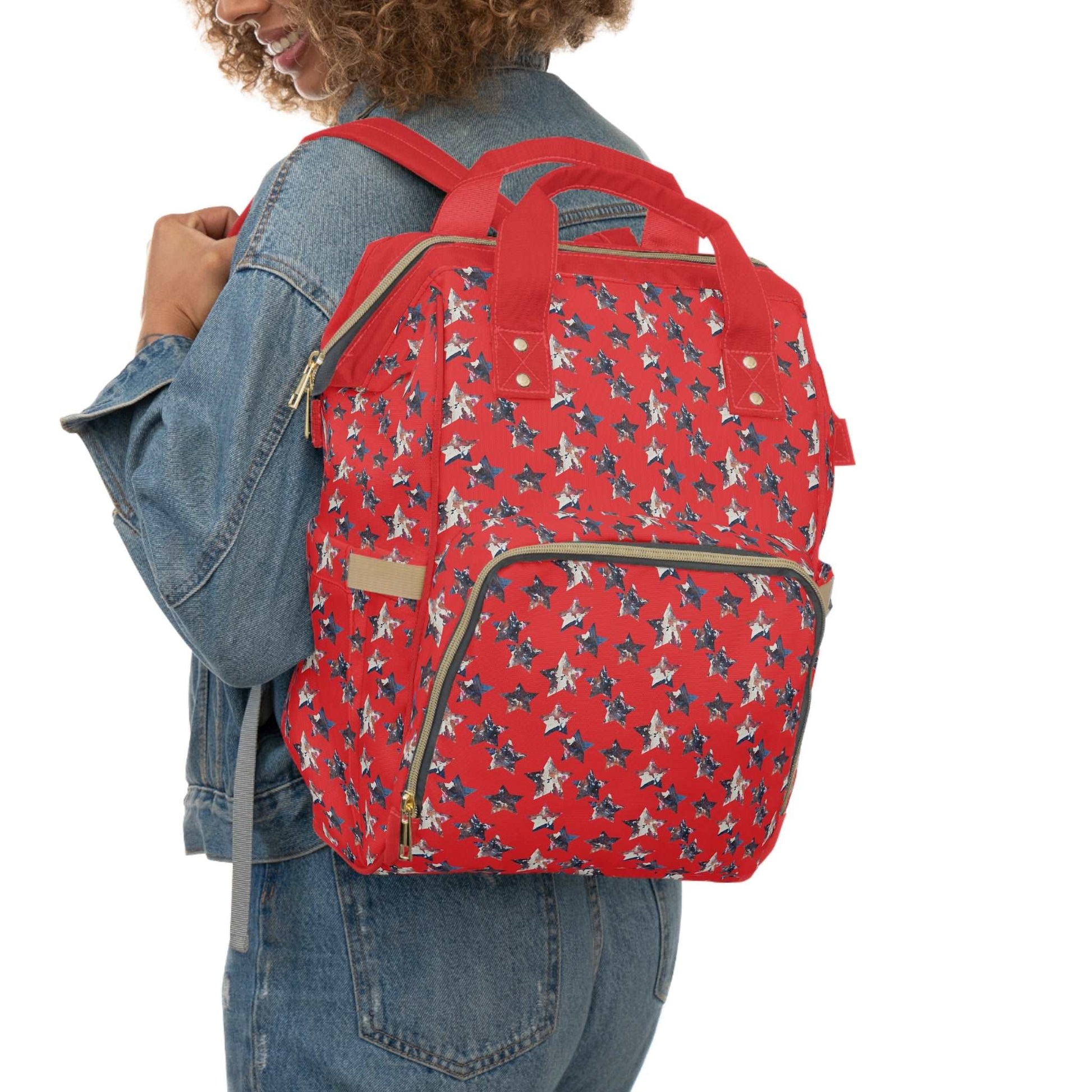 Americana Impressions Collection by Miniaday Designs, LLC. Red Multifunctional Diaper Backpack