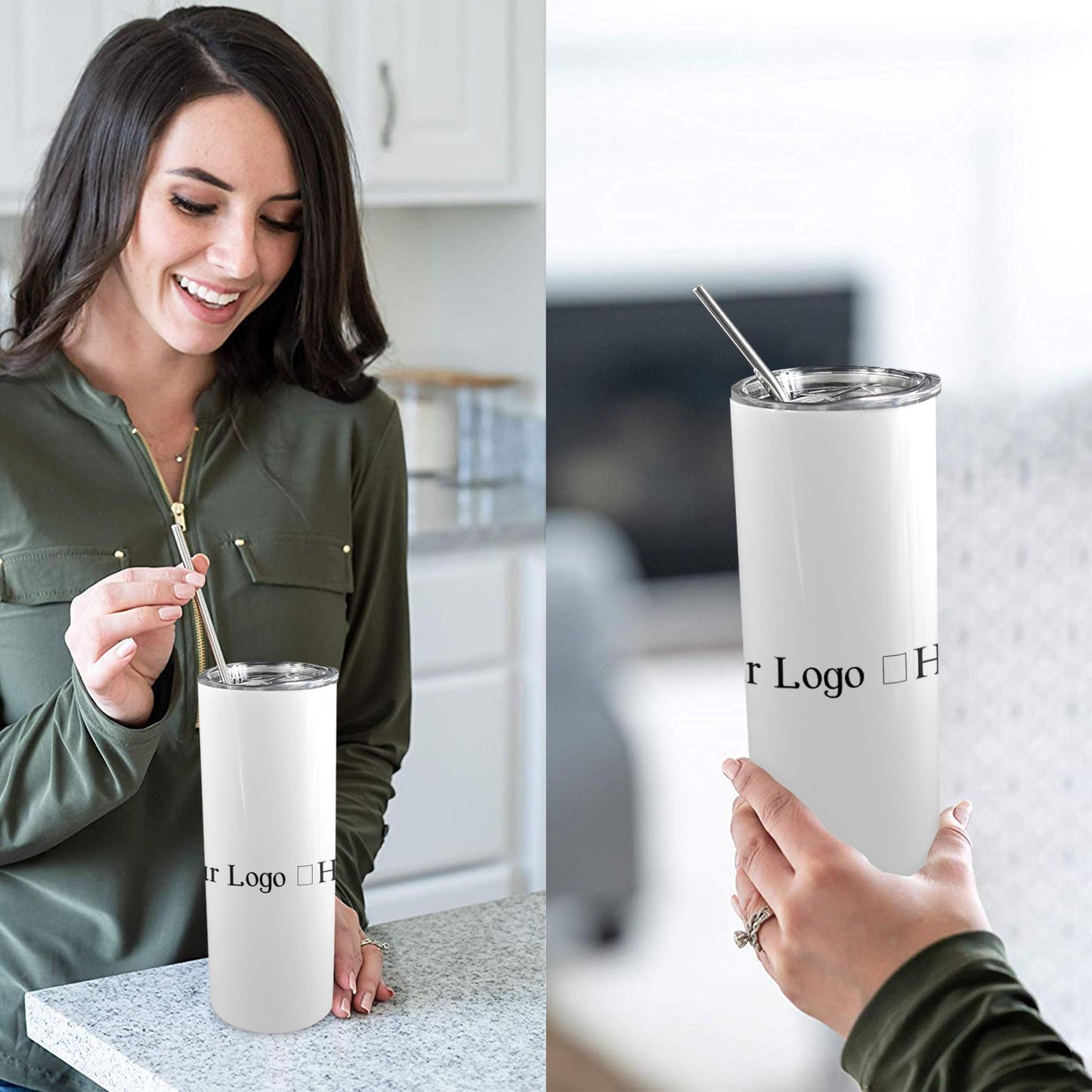 Miniaday Designs r Your Logo Here 20oz Tall Skinny Tumbler with Lid and Straw Private Brand