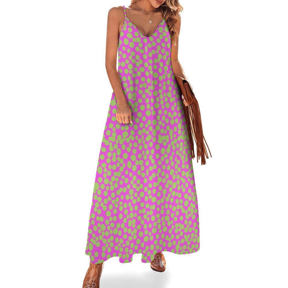 Miniaday Designs Retro Bloom Colleciton Spaghetti Strap Ankle-Length Dress Long Dress Pink - Miniaday Designs, LLC.