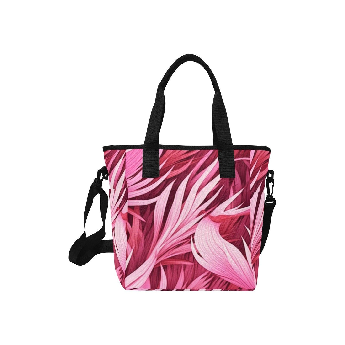 Swirling Pink Hibiscus Canvas Handbag Smaller Tote Bag with Shoulder Strap (Model 1724) - Miniaday Designs, LLC.