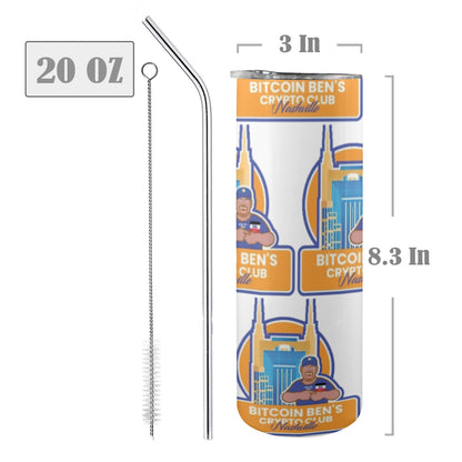 Miniaday Designs Bitcoin Ben Nashville Club Water Bottle 20oz Tall Skinny Tumbler with Lid and Straw