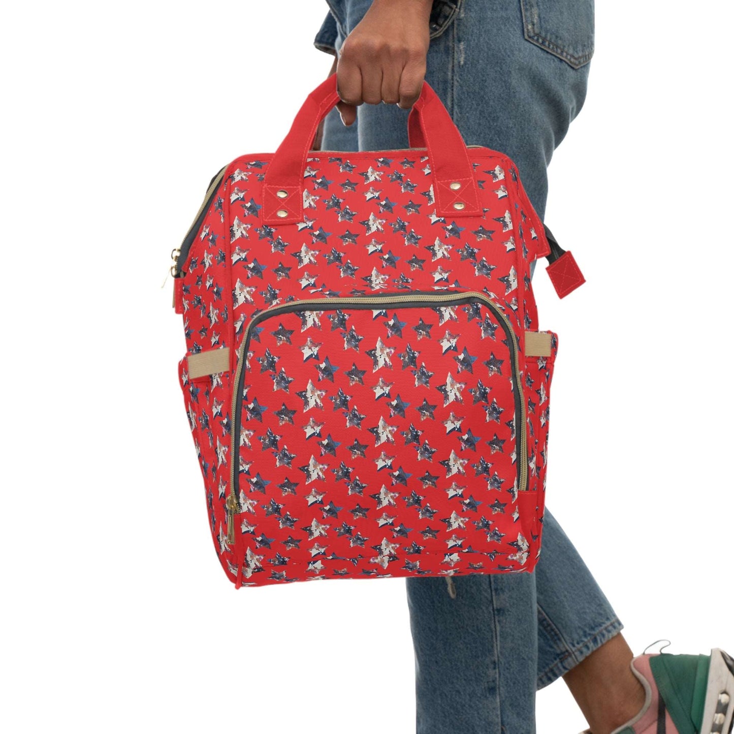 Americana Impressions Collection by Miniaday Designs, LLC. Red Multifunctional Diaper Backpack