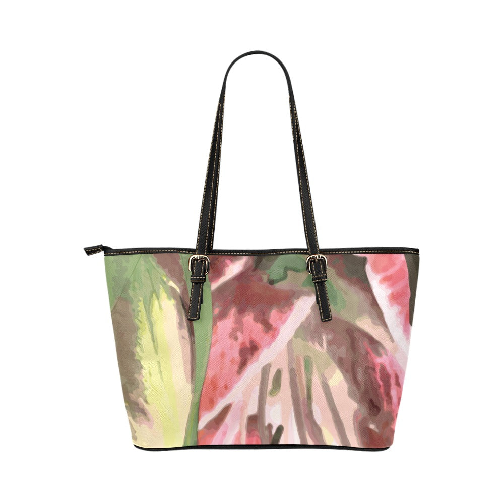 abstract lily purse Leather Tote Bag/Small (Model 1651)