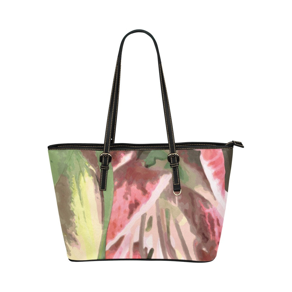 abstract lily purse Leather Tote Bag/Small (Model 1651)