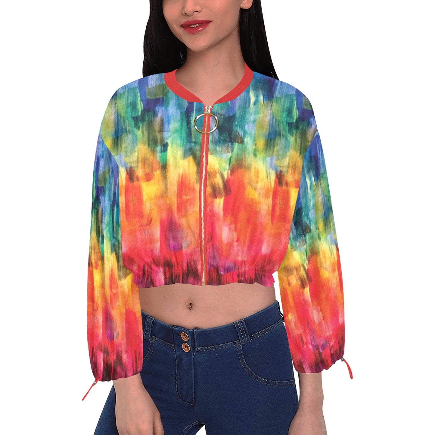 Sara's Rainbow Cropped Chiffon Jacket Cropped Chiffon Jacket for Women (Model H30)