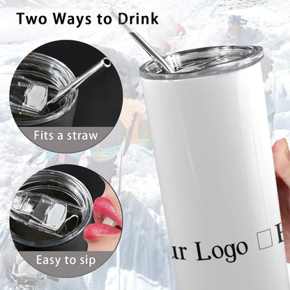 Miniaday Designs r Your Logo Here 20oz Tall Skinny Tumbler with Lid and Straw Private Brand