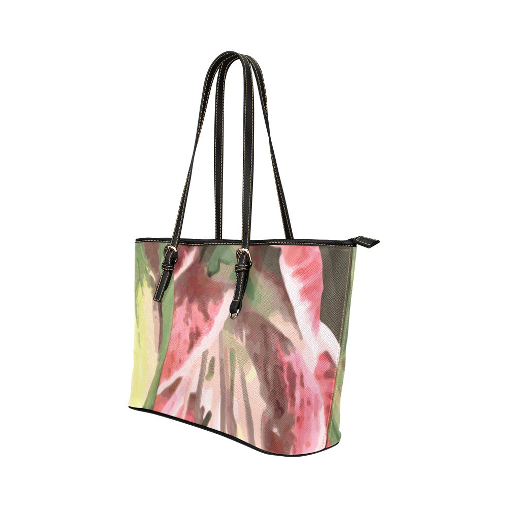 abstract lily purse Leather Tote Bag/Small (Model 1651)