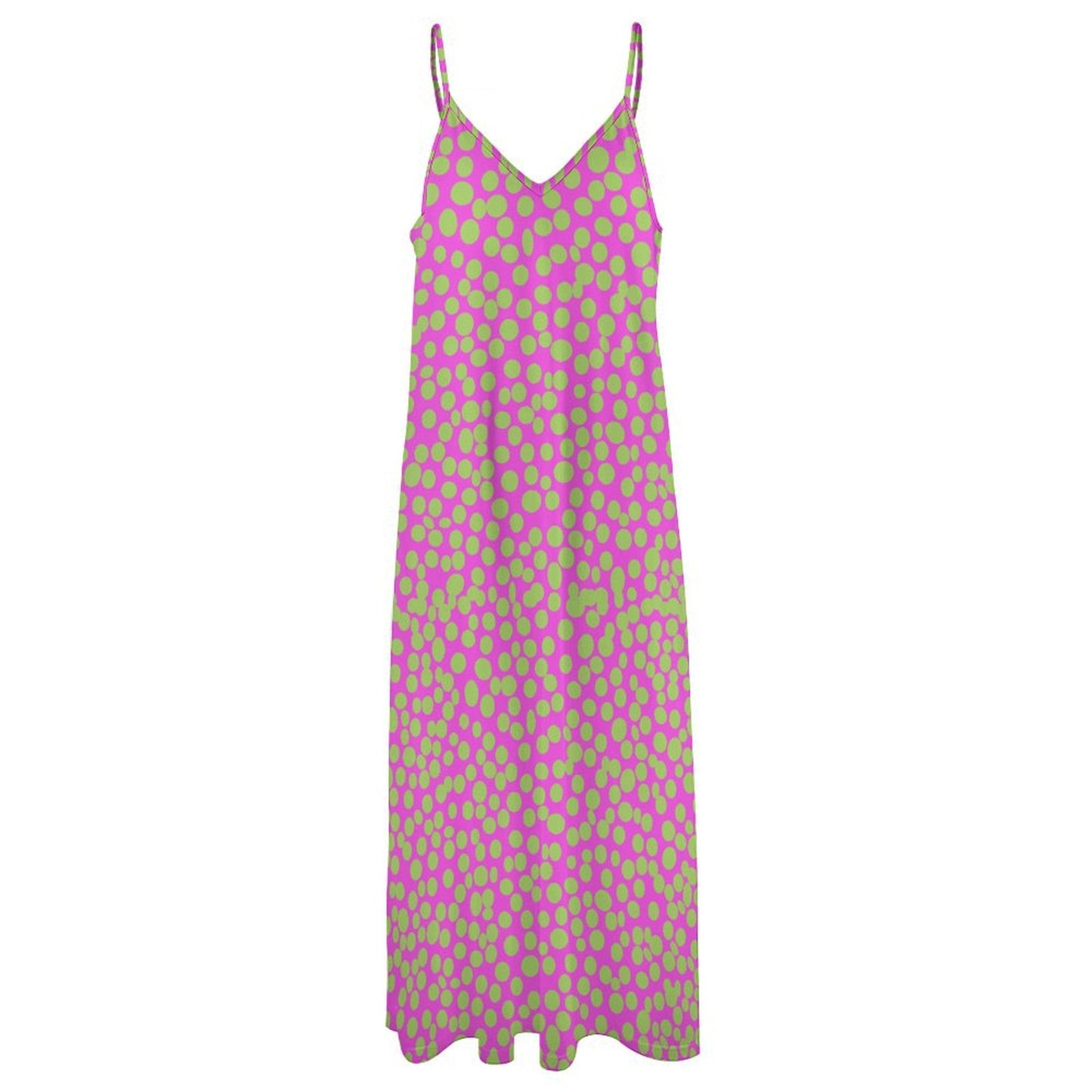 Miniaday Designs Retro Bloom Colleciton Spaghetti Strap Ankle-Length Dress Long Dress Pink - Miniaday Designs, LLC.