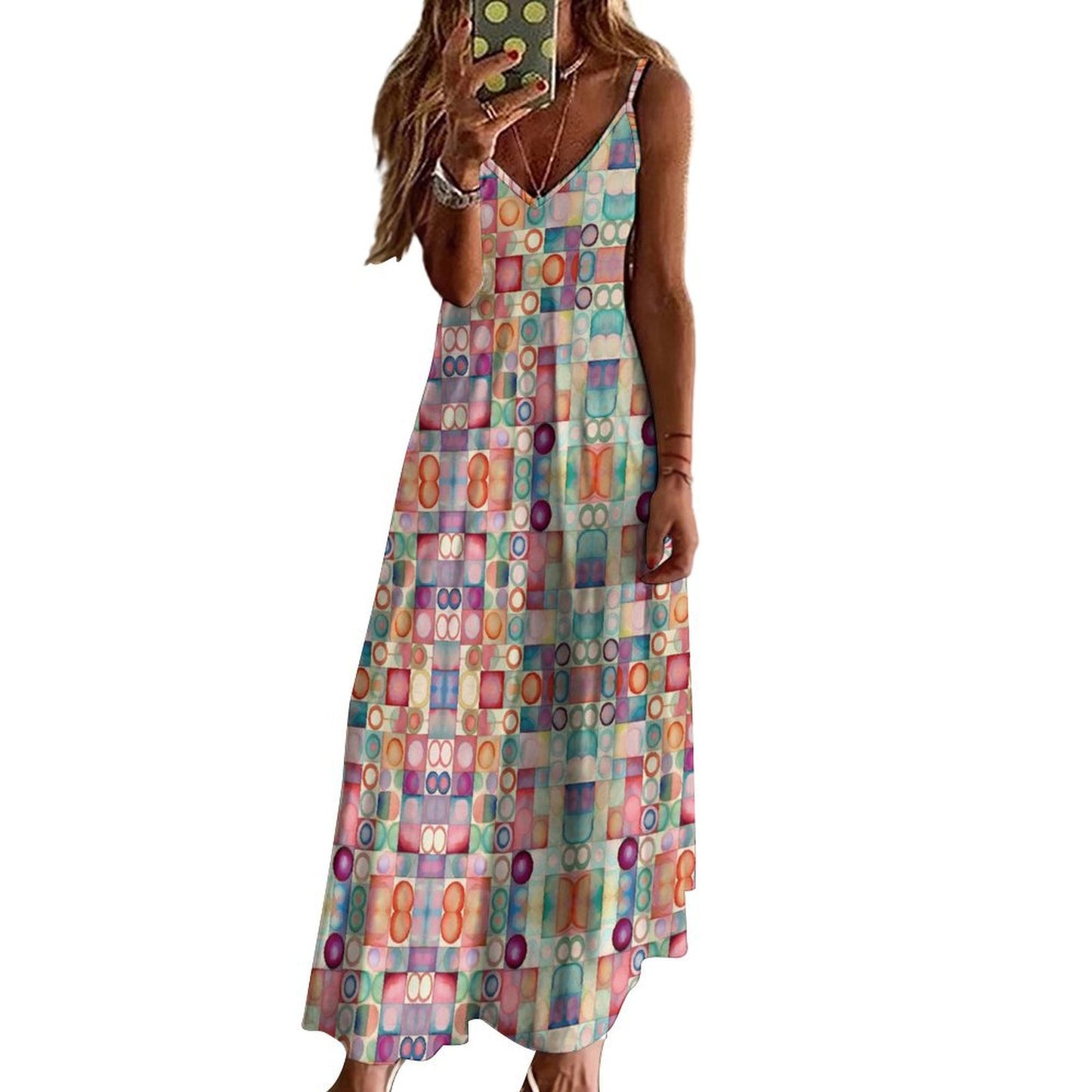 Miniaday Designs Kaleidoscope Mosaic Maxi Design Spaghetti Strap Ankle-Length Dress - Miniaday Designs, LLC.