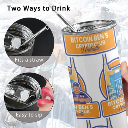 Miniaday Designs Bitcoin Ben Nashville Club Water Bottle 20oz Tall Skinny Tumbler with Lid and Straw