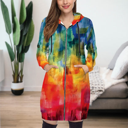 Sara's Rainbow Long Hoodie With Zipper Pockets Women's Sizes