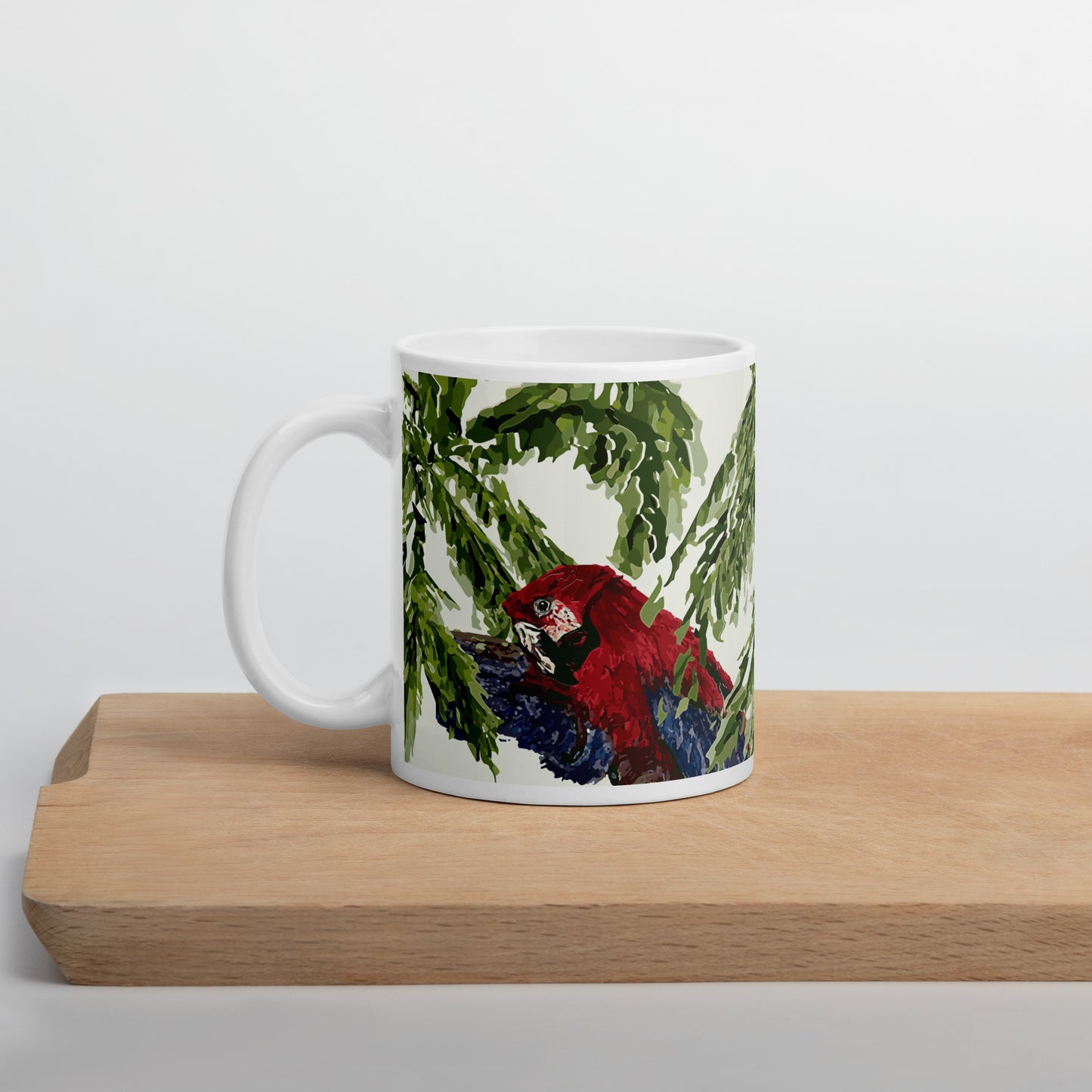 Watercolor Parrot & Palm White Mug Signed FREE SHIPPING for BULK ORDERS