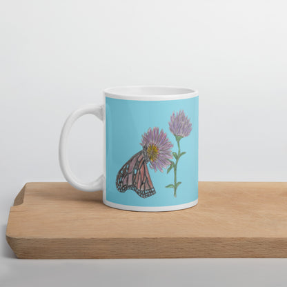 Butterfly and Flower White Mug Signed FREE SHIPPING for BULK ORDERS