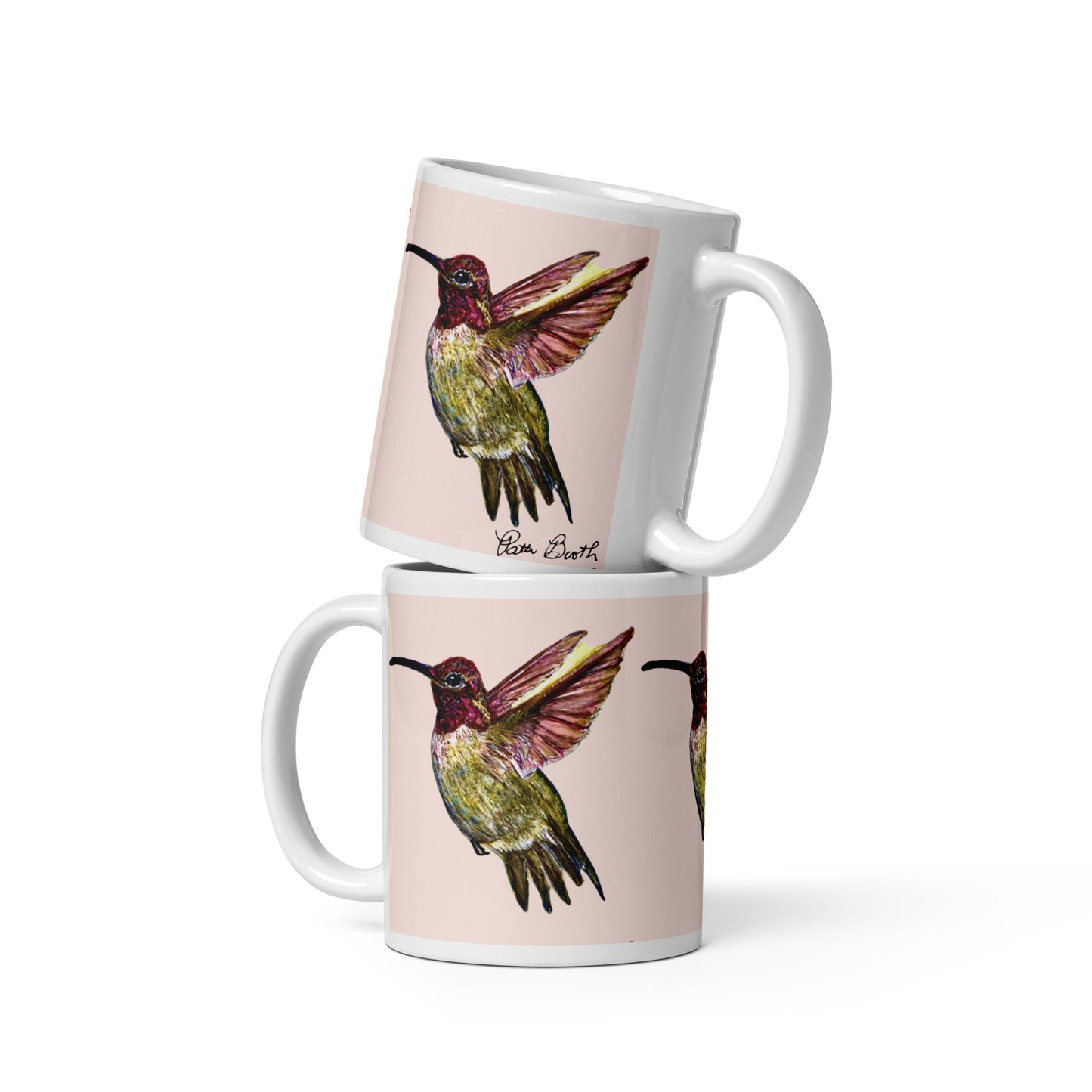 Hummingbirds White Glossy Mug Signed FREE SHIPPING for Bulk Orders Available. - Miniaday Designs, LLC.