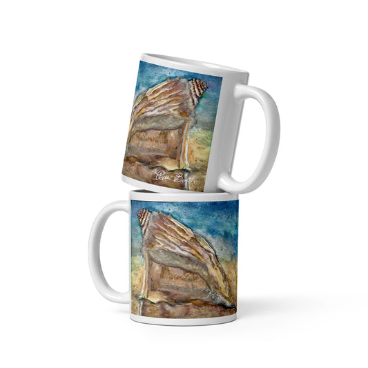 Conch Shell Watercolor White Glossy Mug. FREE SHIPPING Available on Bulk Orders