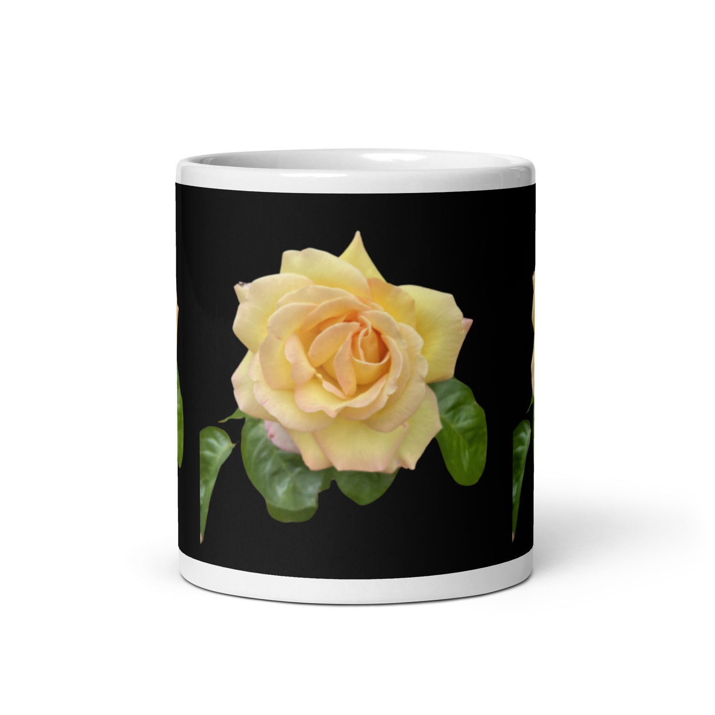 Yellow Rose on Black White Mug Signed FREE SHIPPING for BULK ORDERS