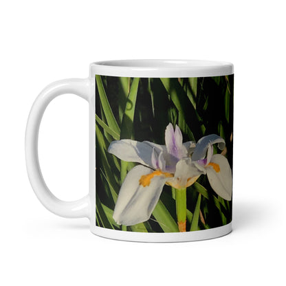 Iris in Bloom White Mug Signed FREE SHIPPING for BULK ORDERS