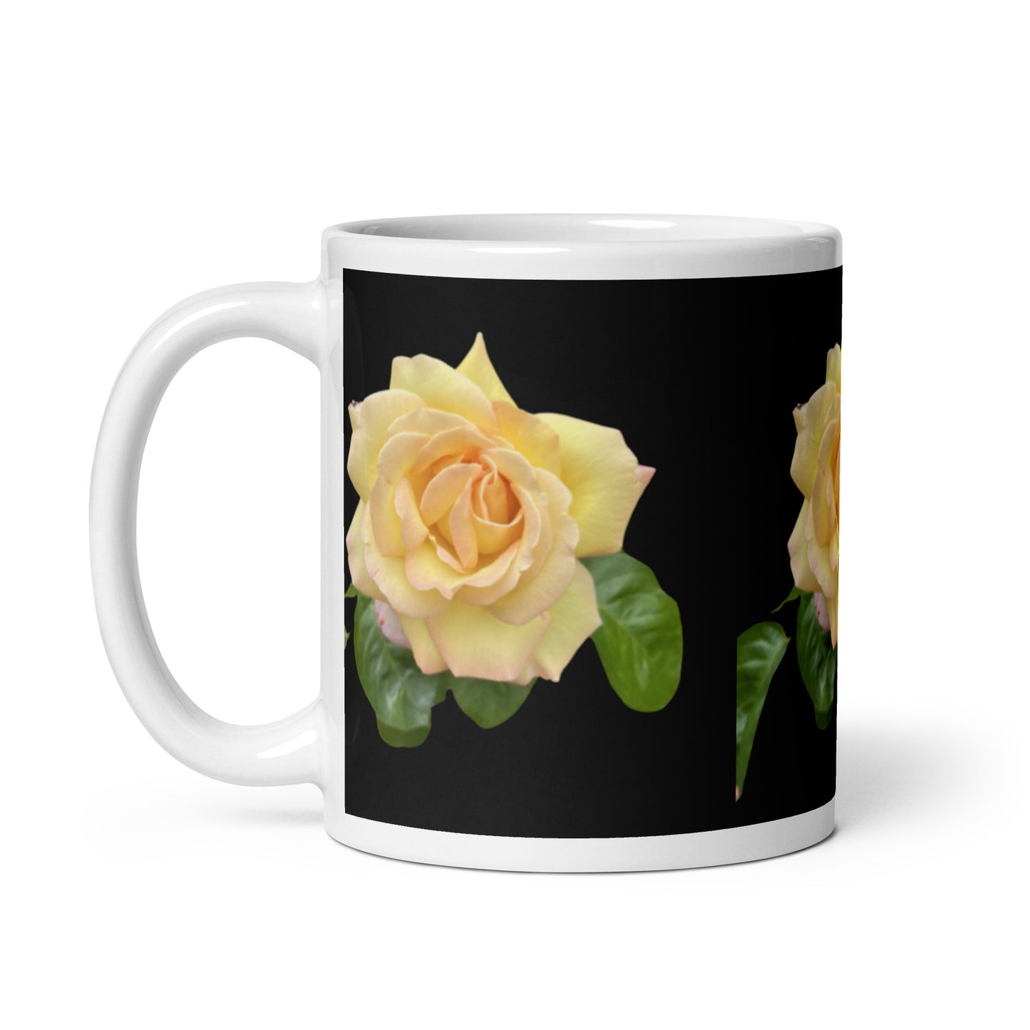 Yellow Rose on Black White Mug Signed FREE SHIPPING for BULK ORDERS