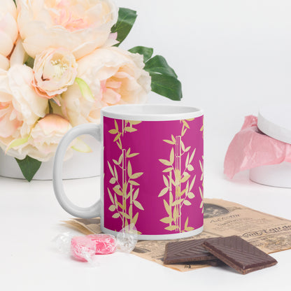 Pink Bamboo White Mug Signed FREE SHIPPING for BULK ORDERS