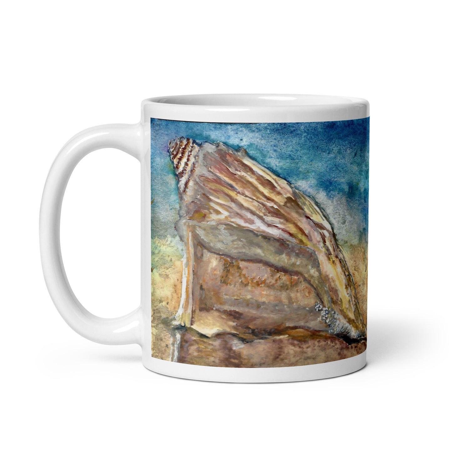 Painted Conch Shell White Mug Signed FREE SHIPPING for BULK ORDERS