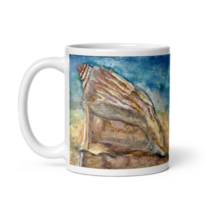 Painted Conch Shell White Mug Signed FREE SHIPPING for BULK ORDERS